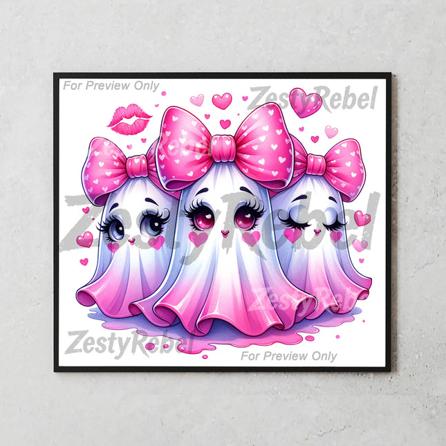 a card with three little girls wearing pink bows