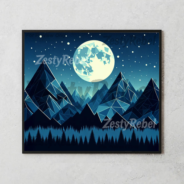 a picture of a mountain landscape with a full moon