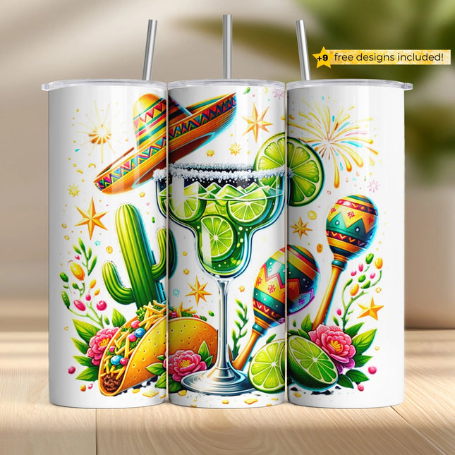 three white cups with different designs on them