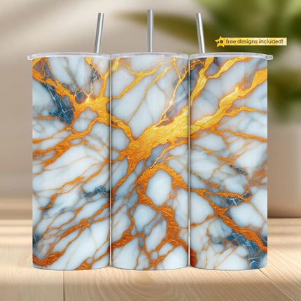 a set of three white and gold marbled items