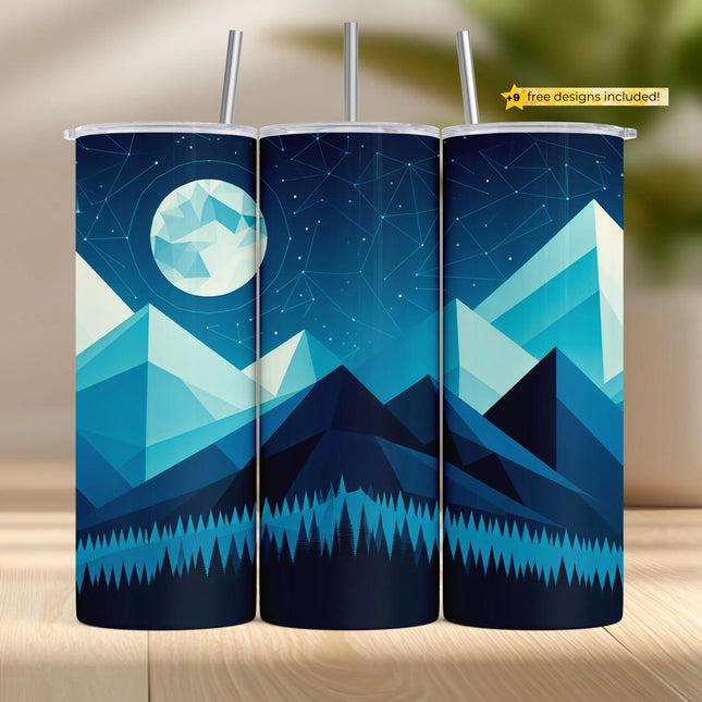 a set of three travel mugs sitting on top of a wooden table