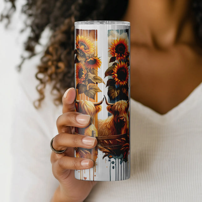 Highland cow PNG for 20oz skinny tumblers – perfect for rural print on demand.