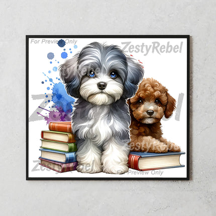 Adorable puppy tumbler wrap with reading theme, ideal for 20oz sublimation crafting and gifts.