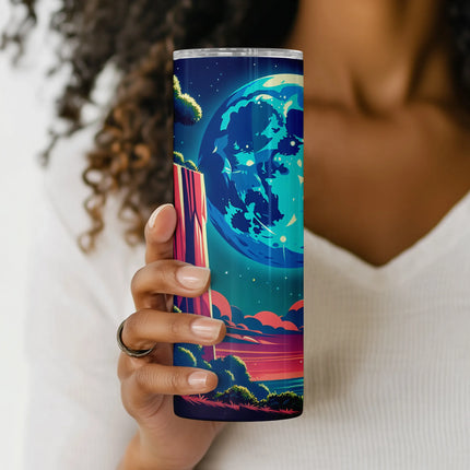 a woman holding up a can of soda