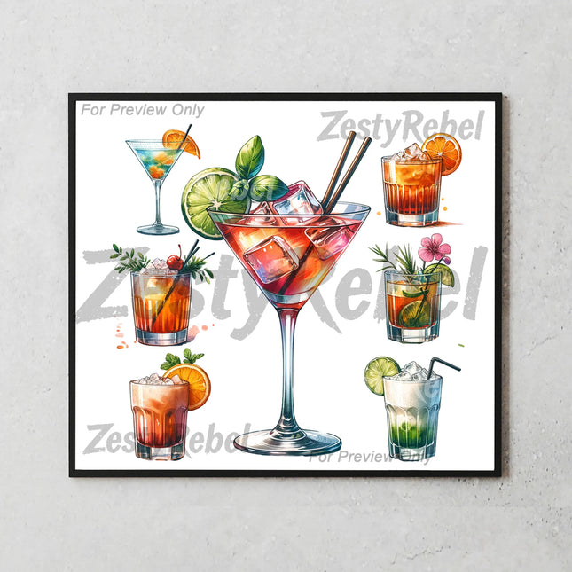 a painting of different cocktails on a white wall