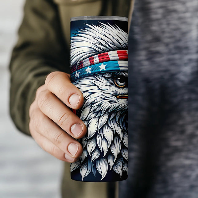 Printable 300 DPI sublimation design of eagle head with American flag backdrop.