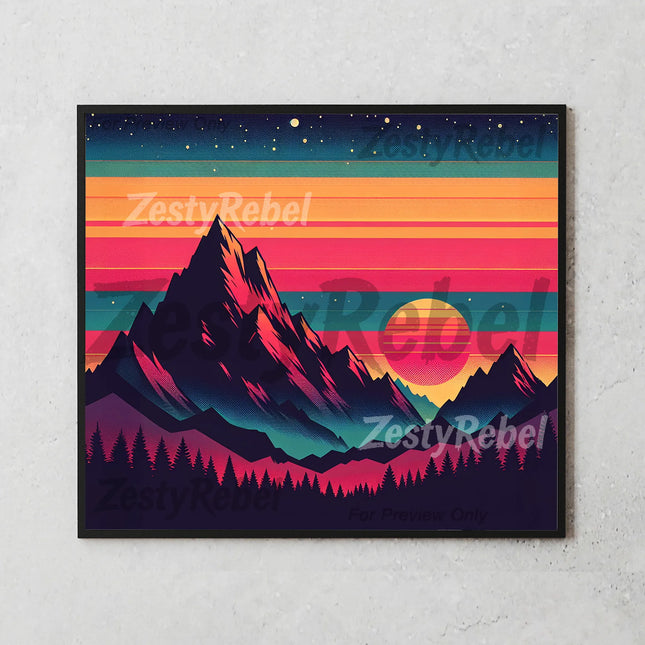 a picture of a mountain with a sunset in the background
