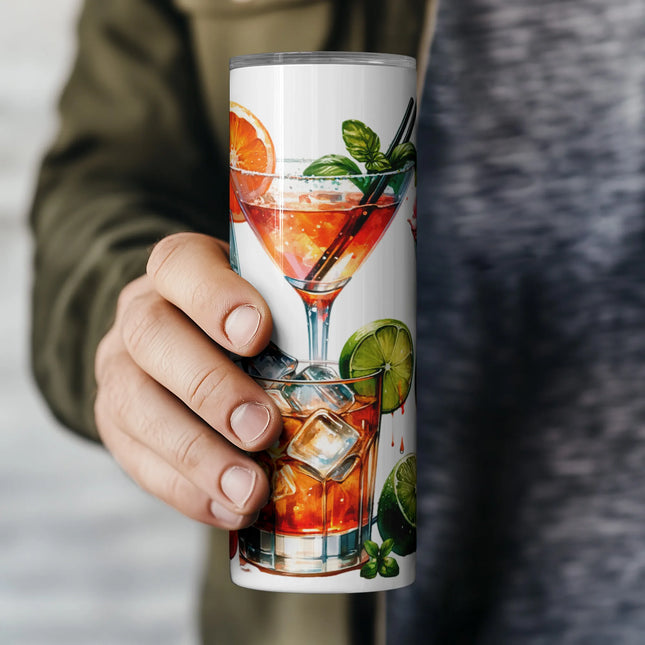 a person holding a coffee mug with a drink on it
