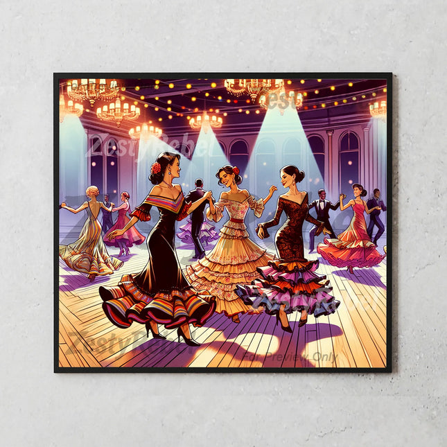 a painting of a group of people dancing