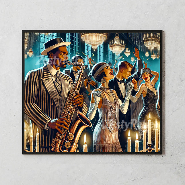 a painting of a group of people playing instruments