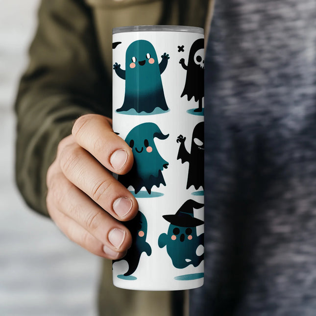 PNG wrap file with smiling ghosts, perfect for cute Halloween crafts, POD items, and DIY drinkware.