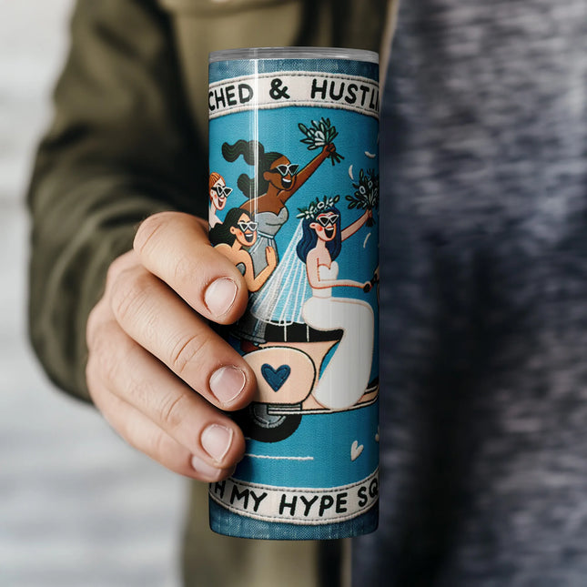 Affordable tumbler png sublimation wrap – bride tribe on scooter wrap for fun bridal drinkware and clipart