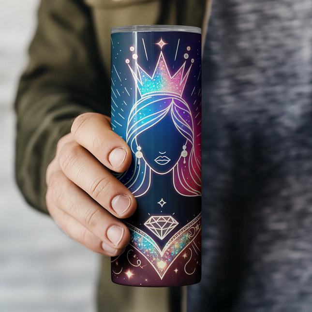 Affordable tumbler png sublimation wrap – galaxy crown theme for DIY gifts and POD boss babe crafts