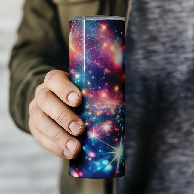 Affordable tumbler png sublimation wrap – bright rainbow universe scene for DIY gifts and decor