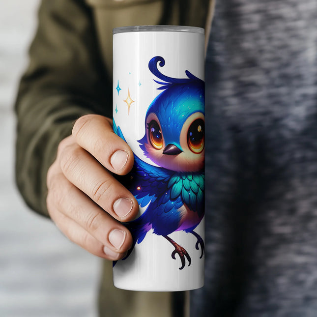 Affordable tumbler png sublimation wrap – magical bluebird theme perfect for bedtime gifts and clipart