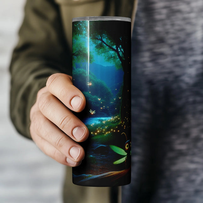 Affordable tumbler png sublimation wrap – magical forest light trail design for DIY crafts and drinkware