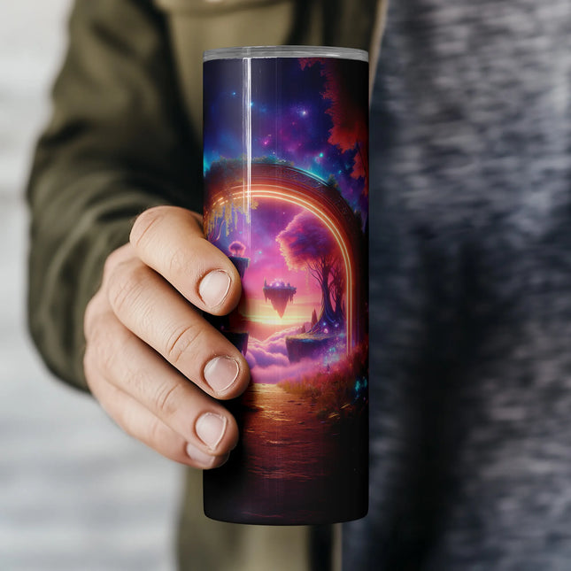 Affordable tumbler png sublimation wrap – enchanted gateway forest scene for DIY and craft gifts