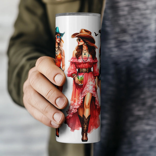 Affordable tumbler png sublimation wrap – fun cowgirl design for DIY drinkware and rustic party gifts