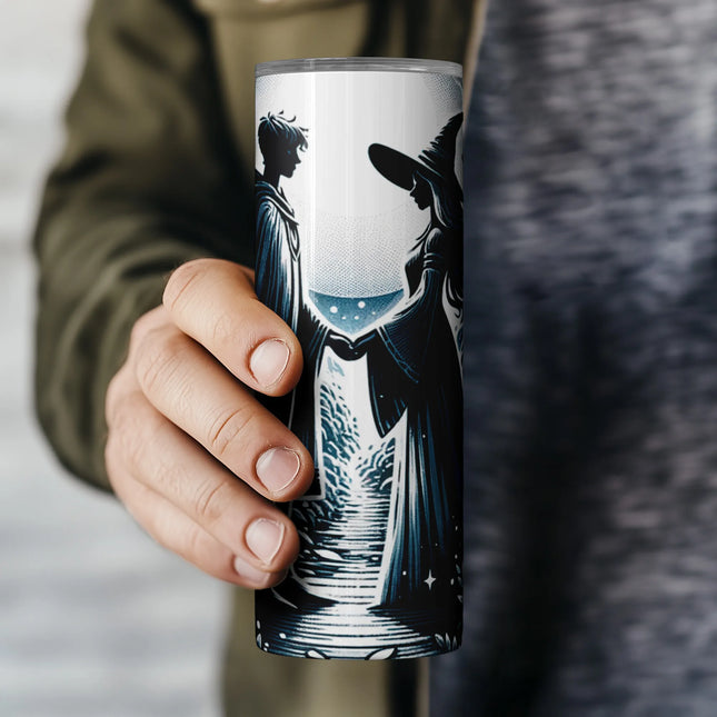 Affordable tumbler png sublimation wrap – witch and wizard love scene in nighttime forest