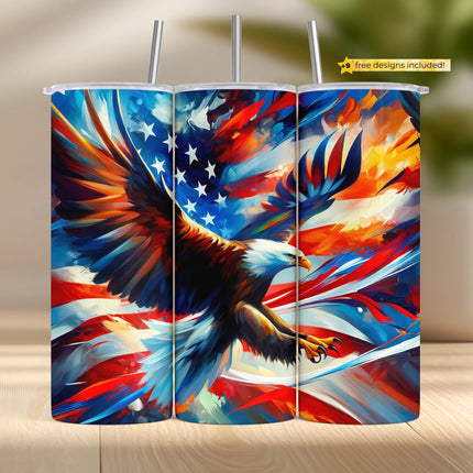 Sublimation wrap featuring flying bald eagle and expressive red, white, and blue flag strokes