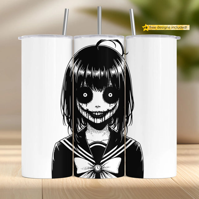Buy tumbler png horror anime girl – creepy sublimation wrap for spooky drinkware
