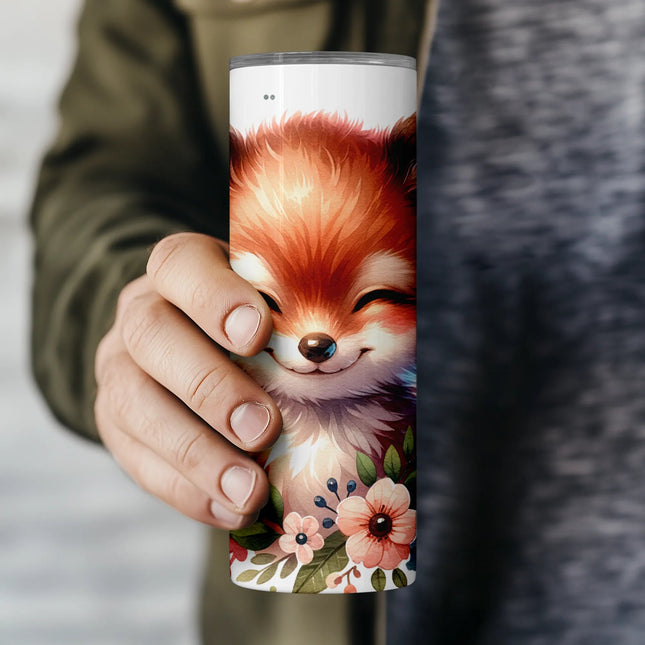 Sublimation design with joyful baby fox and spring forest floral elements
