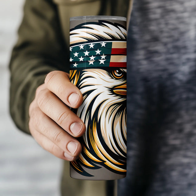 Flat PNG file preview of fierce bald eagle tumbler wrap with patriotic theme – perfect for digital crafting and DIY projects.