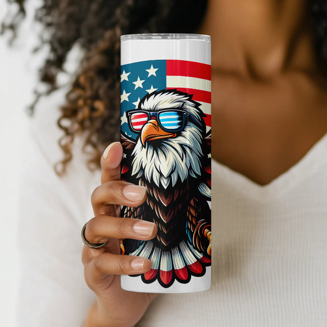 Flat PNG preview of patriotic eagle tumbler wrap – digital download for sublimation crafting and 4th of July POD collections.