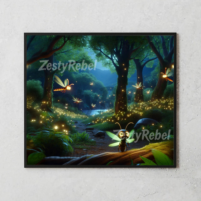 Best tumbler png for wall art and print on demand – enchanted nighttime scene with glowing bugs