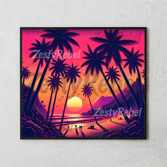Best tumbler png for print on demand – sunset tropical beach scene for wall art and drinkware