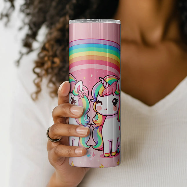 Best tumbler png with twin unicorns – kawaii rainbow sublimation design for 20oz tumblers