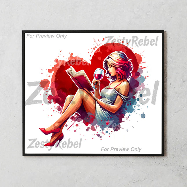 Best wine lover wall art png – book and heart sublimation design for print on demand