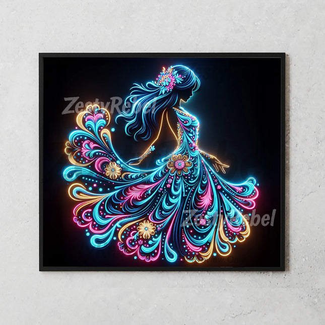 a painting of a woman in a colorful dress