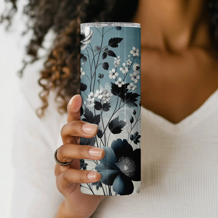 20oz sublimation wrap with elegant botanical pattern in muted blue tones