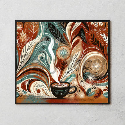  20oz sublimation wrap design featuring hand-drawn snowflakes and autumn leaves