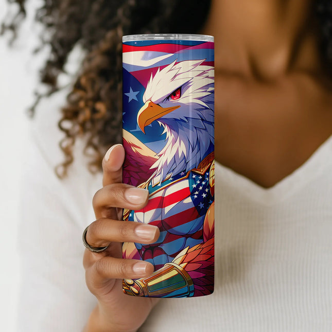 20oz tumbler wrap design with fierce bald eagle in heroic pose