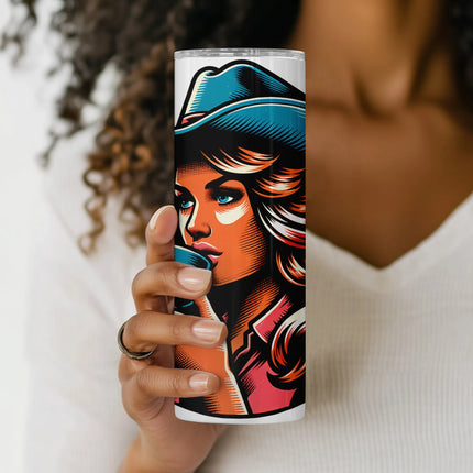  Colorful pop art cowgirl illustration for sublimation 20oz tumbler wrap