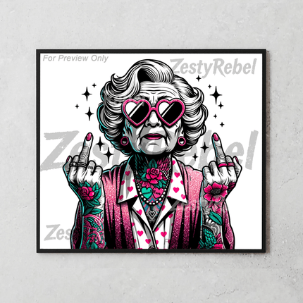 20oz sublimation PNG featuring edgy grandma in pink glitter and roses