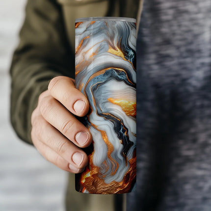 Flat seamless PNG file preview of marble tumbler wrap with rich swirling gold and dark marble tones.