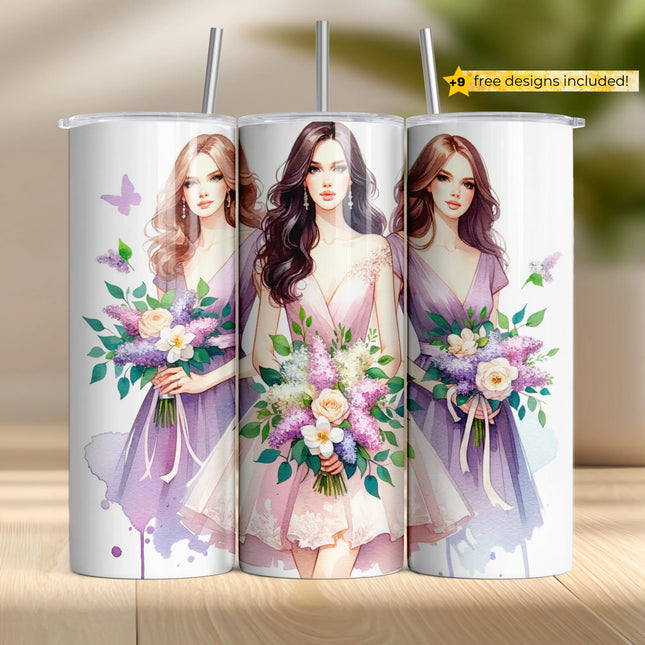 Buy bridesmaid tumbler png for sublimation – floral watercolor wrap for crafters and DIY gifts
