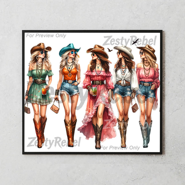 Best tumbler png for wall art and print on demand – chic country bridesmaid squad with boots and drinks