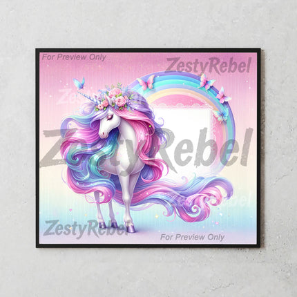 Beautiful pastel unicorn with butterflies and sparkles – perfect for DIY tumbler crafts.