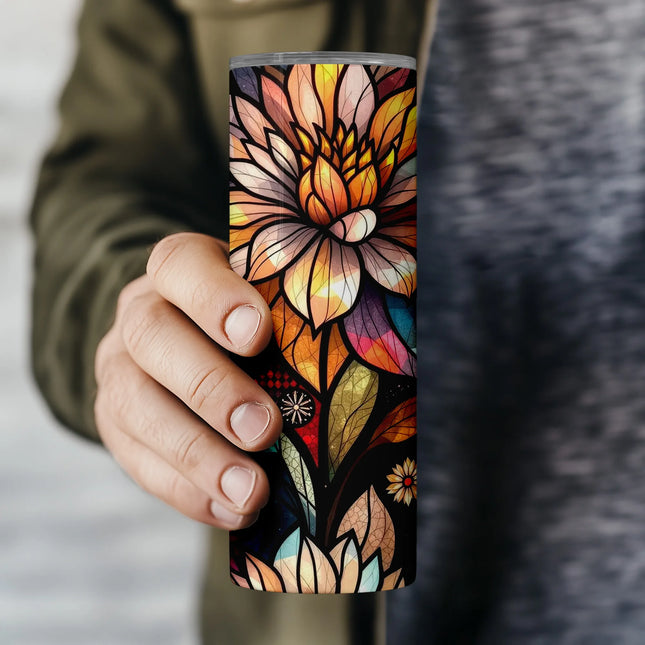 Buy tumbler png dark bloom design – elegant stained glass wrap for drinkware, wall art and gifts