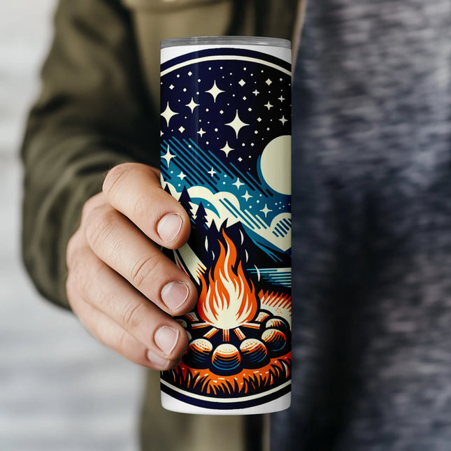 Buy tumbler png digital campfire moonlight design – sublimation wrap for crafters and nature lovers