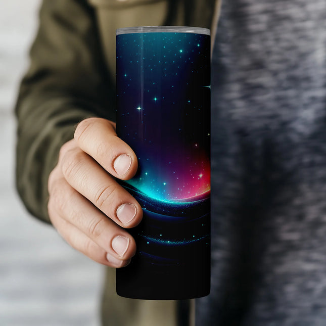 Buy tumbler png digital glow wave galaxy design – sublimation wrap with stars, light trails, and color shift
