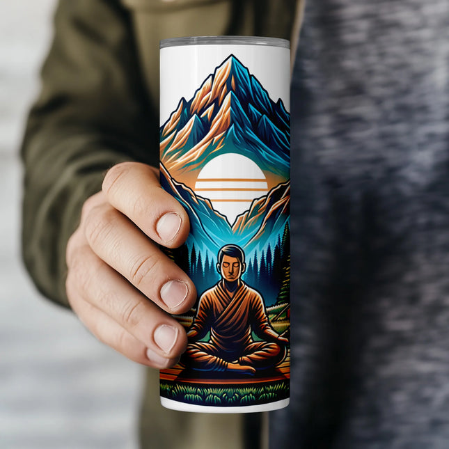 Buy tumbler png digital mountain meditation design – sublimation wrap for calm gift makers and POD sellers