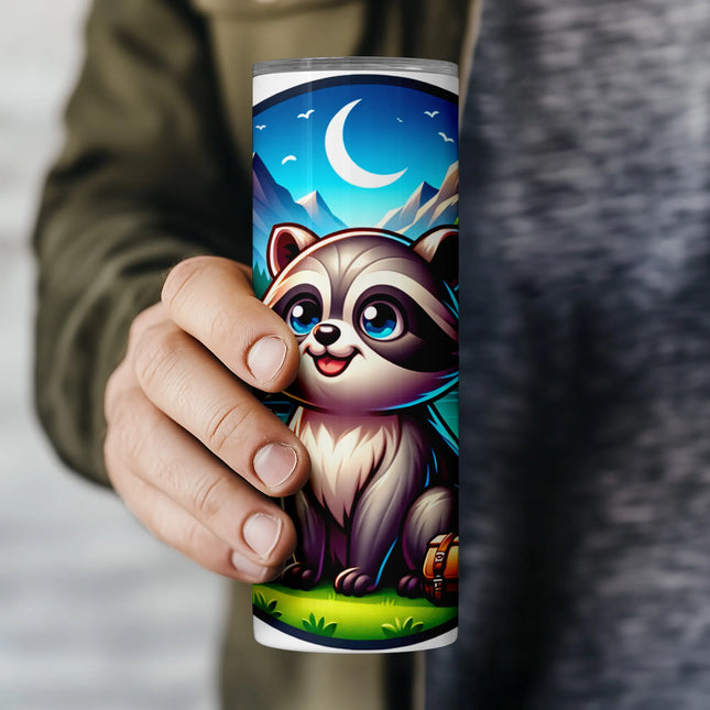 Buy tumbler png digital raccoon design – sublimation wrap with outdoor theme for crafters and POD
