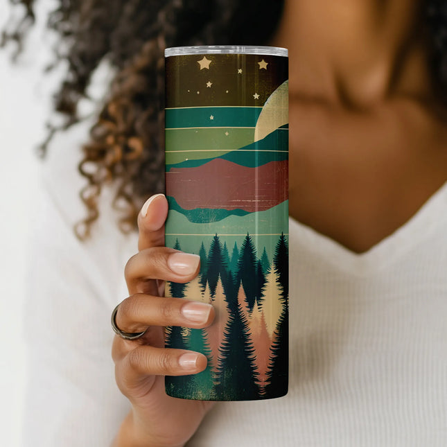 Buy tumbler png digital retro forest design – sublimation wrap for crafters and POD shops
