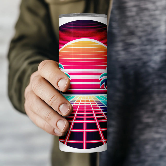 Buy tumbler png vaporwave sunset design – digital sublimation wrap for crafters and gift sellers