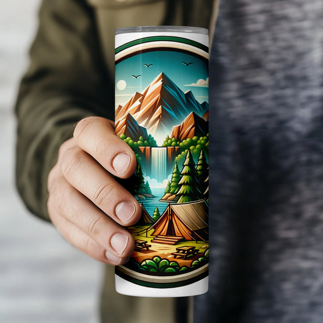 Buy tumbler png tent and waterfall design – digital sublimation wrap for crafters and gift makers